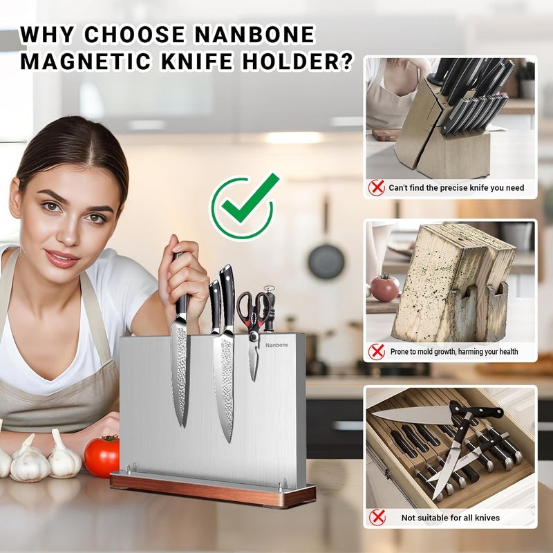 Nanbone Home Kitchen Magnetic Knife Holder Without Knive Display Stand Magnetic Knife Block Rack Magnetic Stand with Strong Enhanced Magnet Multifunctional Storage Stainless Steel Knife Magnetic Strip - Image 4